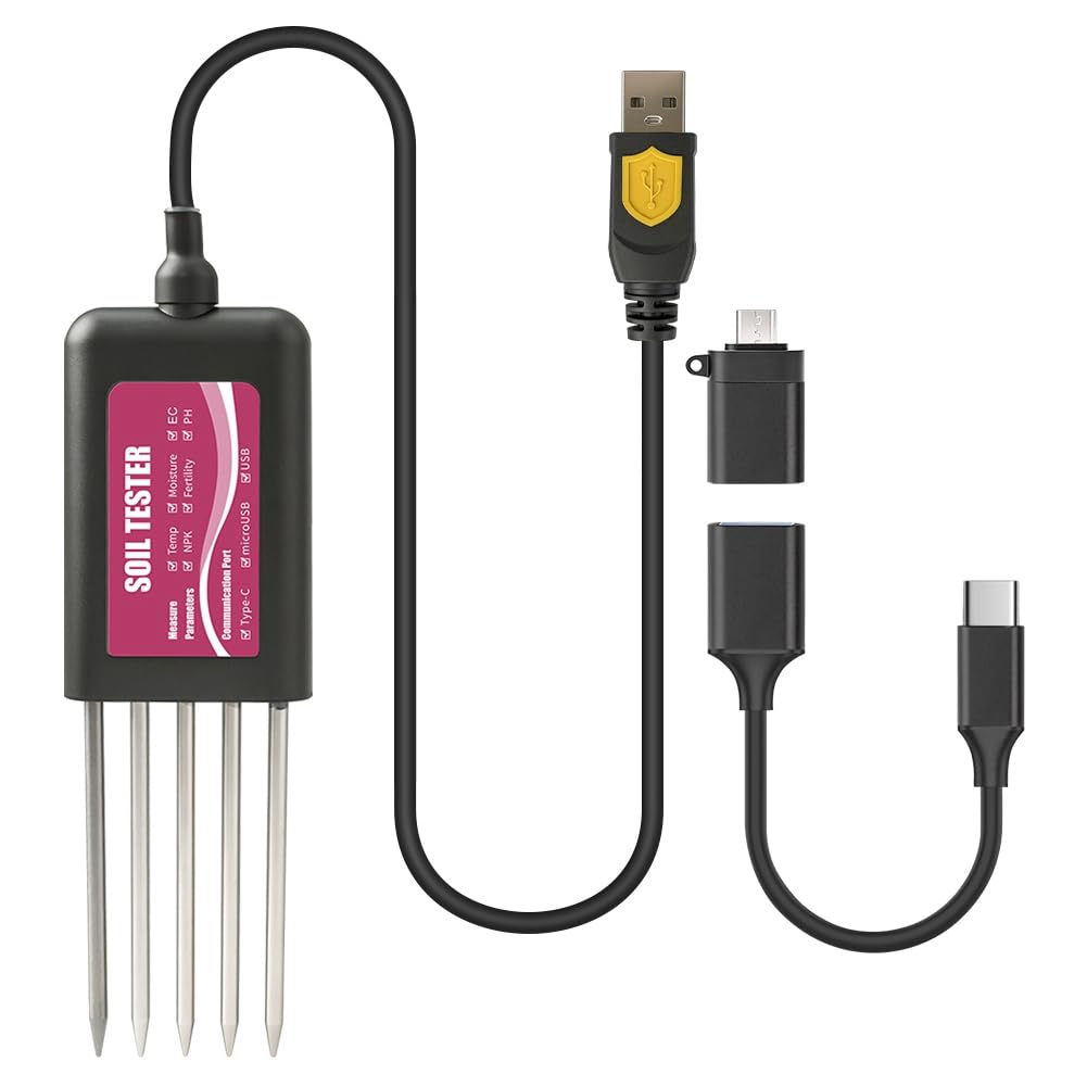 Feyoalix USB Soil Detector PH EC Moisture N P K Temperature Fertility Tester for Farming Gardening
