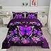 Axolotl Butterfly Comforter Set Full Size,Purple Flowers Floral Print Bedding Set with 1 Comforter 2 Pillowcases for Women Kids Boys Girls Teens Adults Room Decor All Season