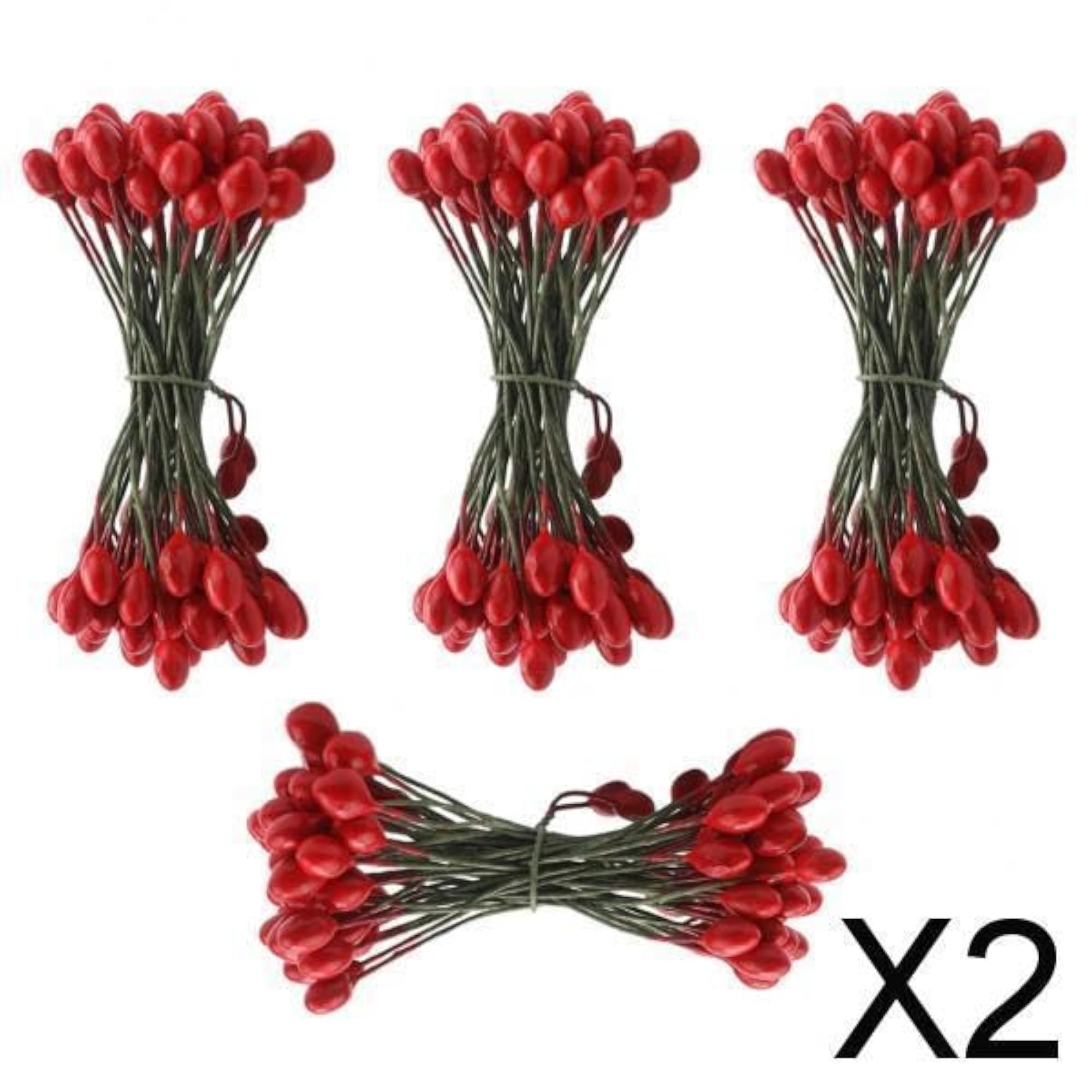 2x200pcs Artificial Double Head Berries for DIY Craft