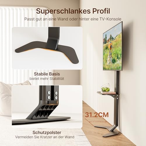 Aluminium TV-Ständer, Ultra-Slim TV-Fußständer für 37-86 Zoll Fernseher, Bohrfreie Moderne Basis mit Ablage, Höhenverstellbar mit Kabelmanagement, Passt für VESA 600 x 400mm, Schwarz – Bild 5