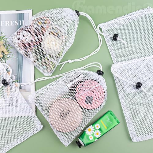 Framendino, 16 Pack White Nylon Mesh Drawstring Bags Small Net 5.5 x 7.5 Inch Travel Stuff for Home4