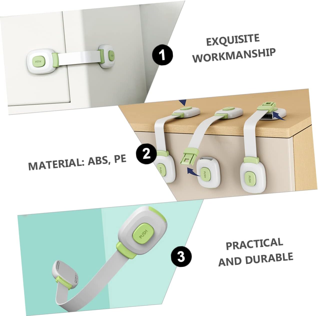 Kisangel 8pcs Boy Girl Safety Strap Locks Adhesive Cabinet and Locks for Boys and Girls Easy Installation No Drilling Required for Fridge Trash Can and More