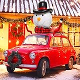 Hollowfly Christmas Car Decorations 35.4'' Large Inflatable Snowman Santa Claus Hat with Arm Outdoor Car Exterior Decor for Automobiles Cute Funny Christmas Decoration Suitable for Most Vehicle Model