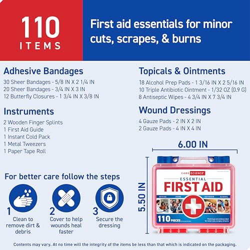 Care Science First Aid Kit, 110 Pieces | Professional Use for Travel, Work, School, Home, Car, Emergency, Survival, Camping, Hiking, and More - Image 8