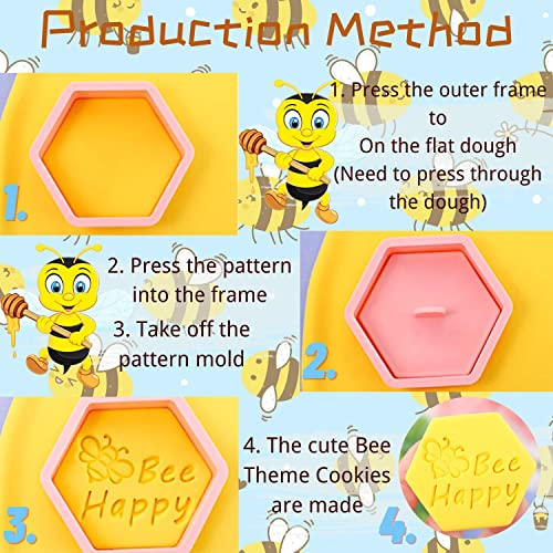 Crethinkaty Bee Festival Theme Cookie Cutters-8 Plastic Cookie Stamp- Bee Festival Theme Fun Cookie Mold, Children's Baking Set. #TOP1
