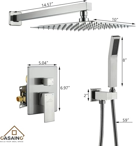 Vista 47 de CASAINC Juego combinado de cabezal de ducha tipo lluvia de 10 pulgadas, cabezal de ducha de lluvia de lujo con rociador de mano montado en la pared