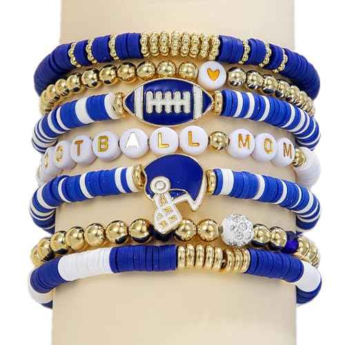 football mom bracelet Game Day Bracelets for Women Heishi disc Stretch Bracelets Stackable Sports Football Charm Bracelet football charms Outfits Jewelry Gifts2