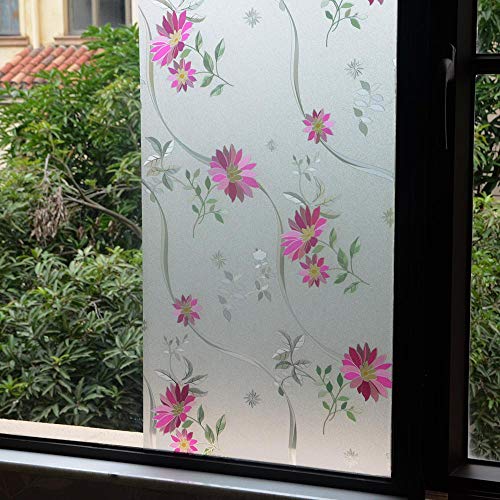Película para ventana 2 rollos 17.7" x 78.7" patrón crisantemo púrpura miniatura 4