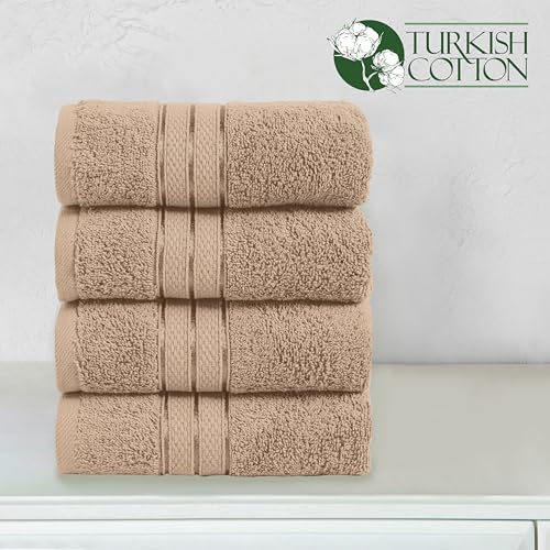 Image of Elegant Comfort Three Line Popcorn Towel Set for Bathroom 16 x 28 inches, Premium Hotel Quality 4-Pack Hand Towels, 100% Turkish Cotton, Soft and Durable, Quick Dry and Highly Absorbent, Tan