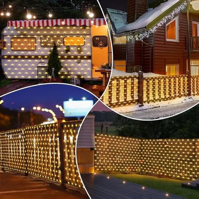 9.8ft x 6.6ft 200 LED Solar Net Lights Outdoor for Bushes,Mesh Lights Net Solar Garden Tree Light,Diamond Shape LED Waterproof String Lights with Remote for Halloween Party Lawn Yard Fence(Warmwhite)