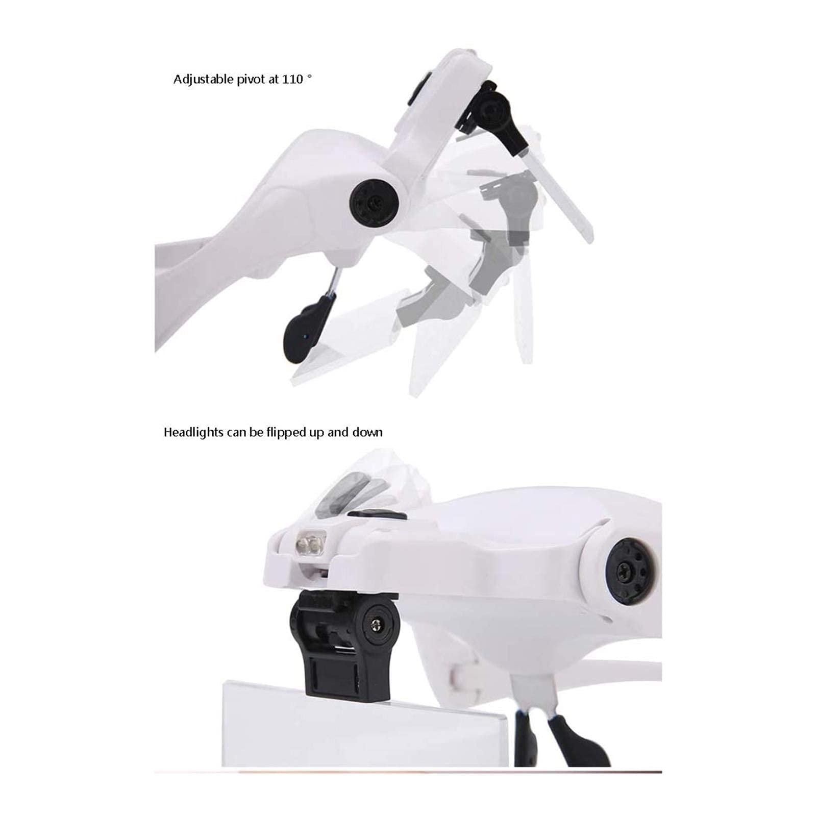 Lupa de Diadema, Lupa iluminada para Montar en la Cabeza, Lupa Manos Libres con Zoom de 1X a 3,5X y 5 Lentes Desmontables, Lupa iluminada para Lectura, Lupa de joyero.