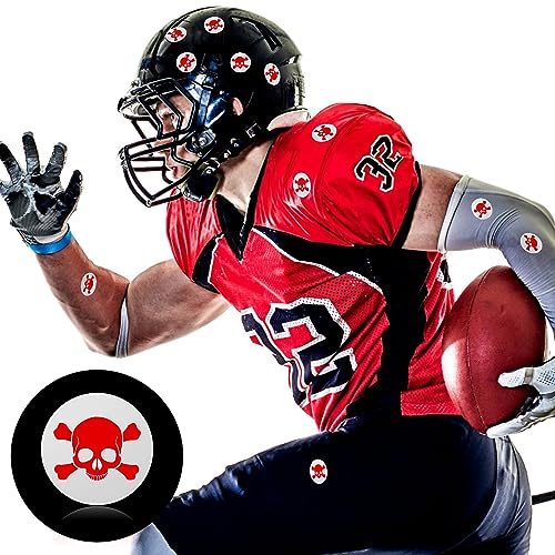 Image of Leinuosen Helmet Stickers Football Baseball Helmet Decals 1-1 /8 Inch Vinyl Sports Football Decals Self Adhesive Hockey Stickers for Hockey, Lacrosse, Batting(White Print Red,Skull)