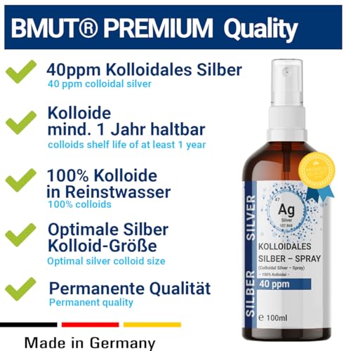 1x 100ml Kolloidales Silber Spray (40 ppm) in Braunglasflasche – Sprühflasche | Silberwasser | Reinstwasser