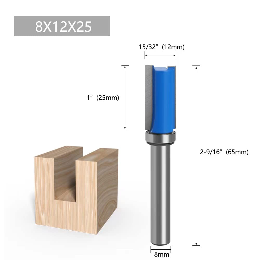 3Pcs Frese per Legno Gambo 8mm, Fresa a Taglienti Diritti per Rifilare con Cuscinetto, Fresa per Rifilare per Scanalature Frese per Legno, Trimm Carving Tool
