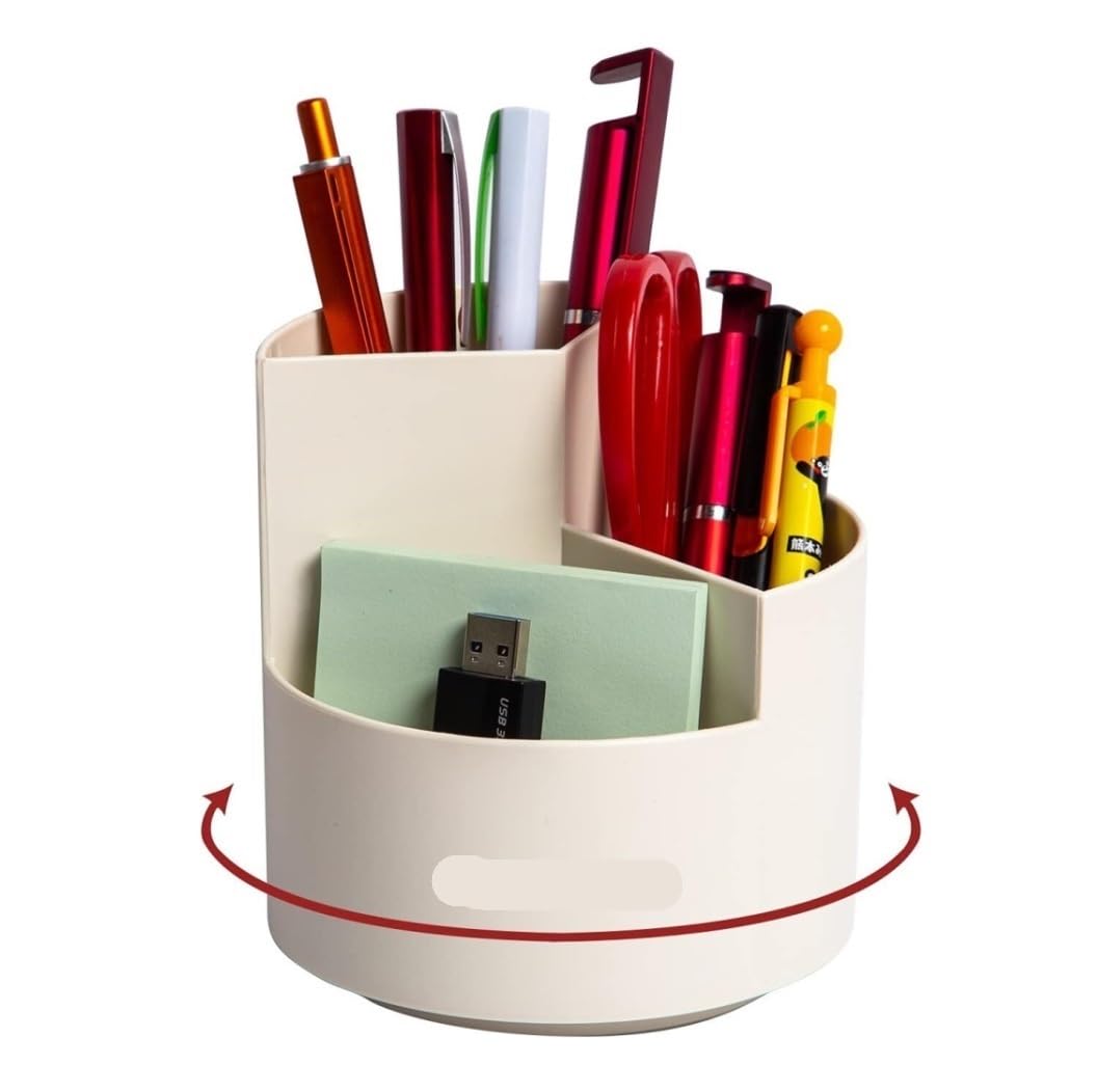 Organizzatore Scrivania Portapenne per Matita da Scrivania 3 Slot Organizzatori Rotanti A 360 Gradi Organizer Bianco Ufficio