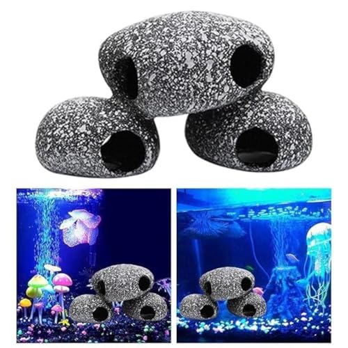 Image of Aquarium Rock Cave Decoration - Fish Tank Hideout Shelter with Multi Holes | Natural Stone Look Betta House for Aquarium Decor | Safe Resin Cave for Small Fish, Shrimp & Aquatic Pets