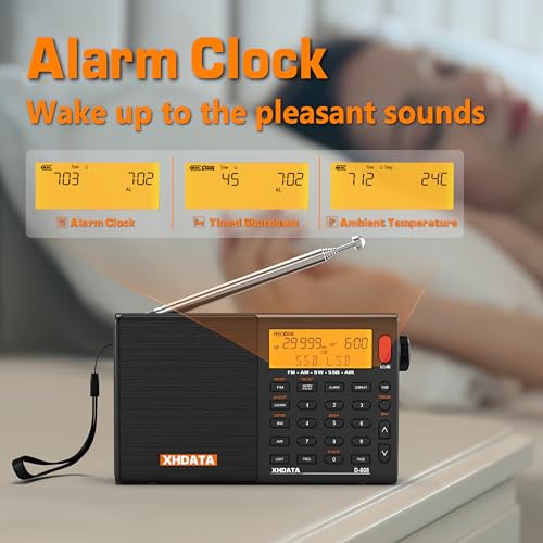 Image of XHDATA D-808 Portable FM Radio for Home SW /MW /LW SSB RDS Air Multi Band with Larger Knob and LCD Display Alarm Clock External Antenna and Rechargeable Battery(Black)
