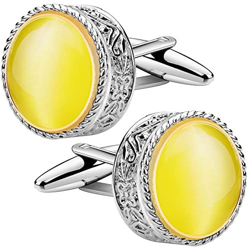 HAWSON Fancy Cufflinks for Men Suitable for Tall and Big Men, in Gift Box, Easy to Match Wedding Dress Shirt Coats and Accessories or Jewelry in Lemon Yellow Color