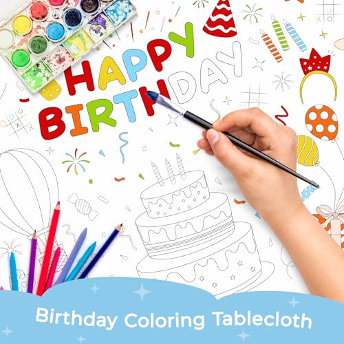 Image of Childom 1 Pack Birthday Coloring Tablecloth Disposable Birthday Tablecloths 30x72 Inch Coloring Table Cloth Paper Tablecloth Rectangle Table Cover