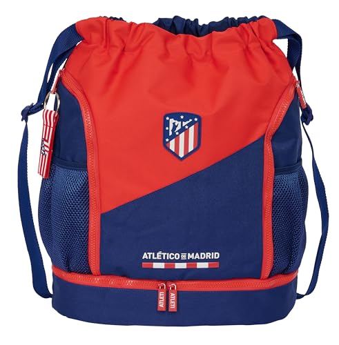 ATLÉTICO DE MADRID - Mochila Saco, Mochila, Ideal para Niños de Diferentes Edades, Cómoda y Versátil, Calidad y Resistencia, 34x15x43 cm, Color Rojo/Azul
