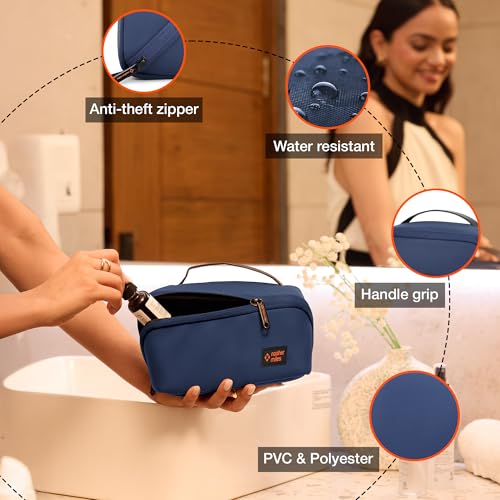 Image of Nasher Miles Dock Toiletry Kit 180 Opening Cosmetic Bag | Polyester Travel Pouch Organizer | Multipurpose Storage Compartments & Carry Handle | Travel Accessory for Men & Women (Blue)