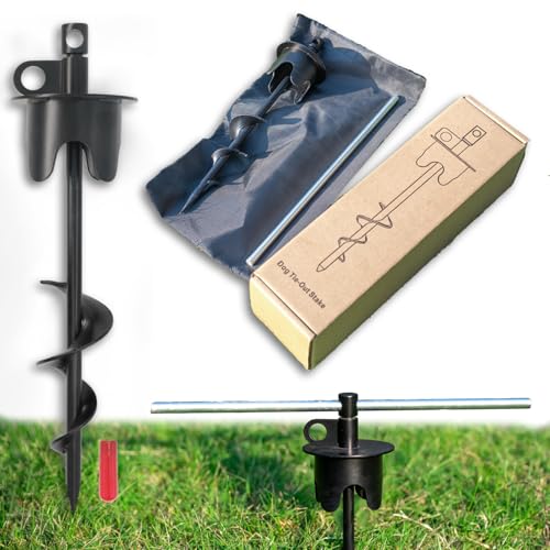 Molvyan Dog Stakes for Outside Hold up to 250Lbs Dogs Heavy Duty Tie Out Tether Leash Chain for Yard Outdoor Camping Screw in Ground Anchor Set 13 inch Black