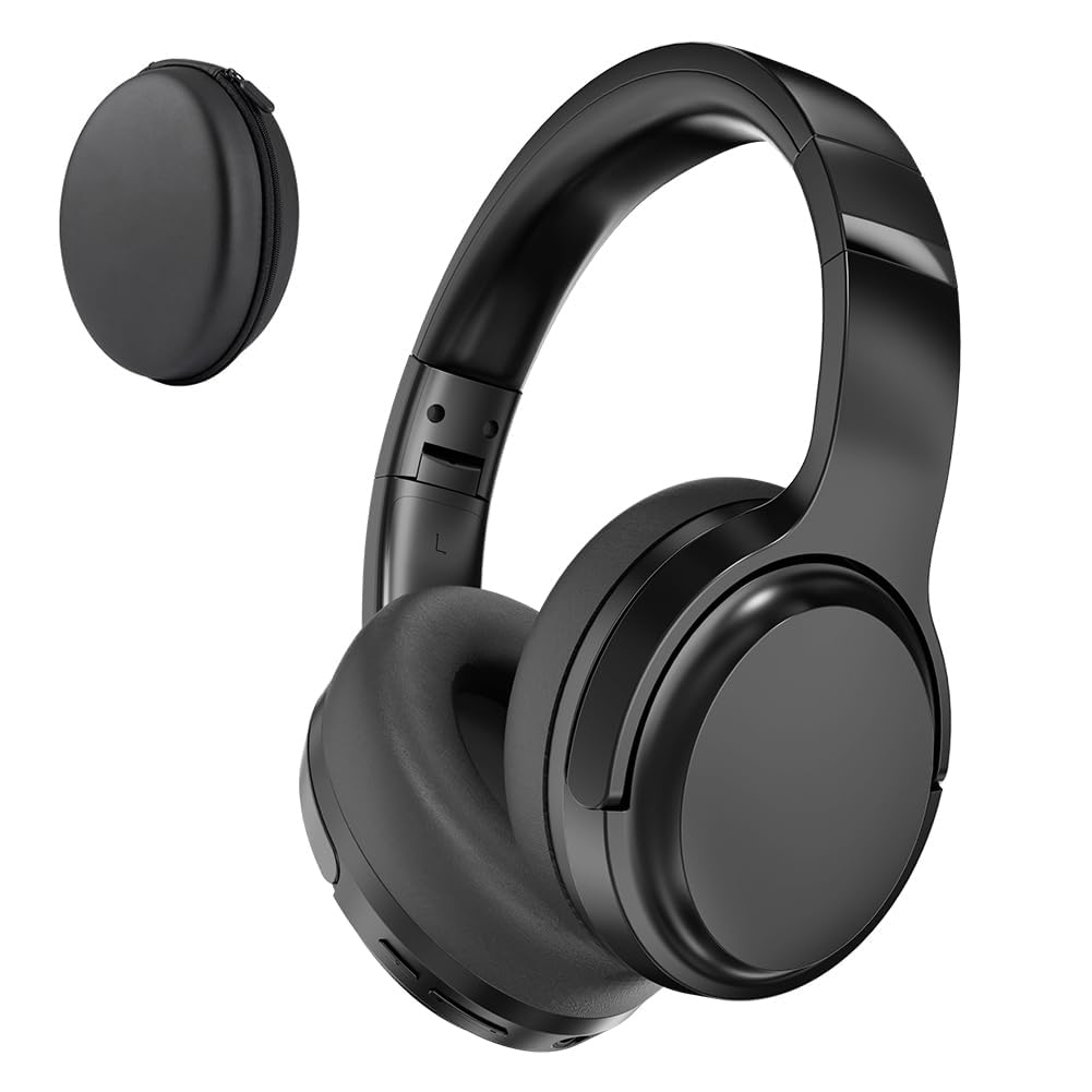 Caijin cuffie bluetooth over ear, Cuffie Wireless con Microfono, 40 ore di Riproduzione, Suono Immersivo, Leggero e Pieghevole, Connessione Multipoint, per Viaggi, Lavoro e Giochi, Nero