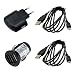 Produktbild GIGAFOX® 4-teiliges Ladeset: Dual KFZ Adapter + Netzstecker + 2 x Mini USB Datenkabel - für SILVERCREST Bluetooth Freisprechanlage SFA 4.1 C2 - für schnelles Laden
