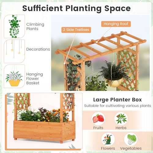 S-AFSTAR-72-Inch-Raised-Garden-Bed-with-Arch-Trellis-Hanging-Roof-Drainage-Holes-Vertical-Plant-Container-for-Vine-Climbing-Plant-Flower-Indoor-Outdoor-Wood-Elevated-Planter-Box-for-Garden-Patio S AFSTAR 72 Inch Raised Garden Bed with Arch Trellis Hanging Roof Drainage Holes Vertical Plant Container for Vine Climbing Plant Flower Indoor Outdoor Wood Elevated Planter Box for Garden Patio