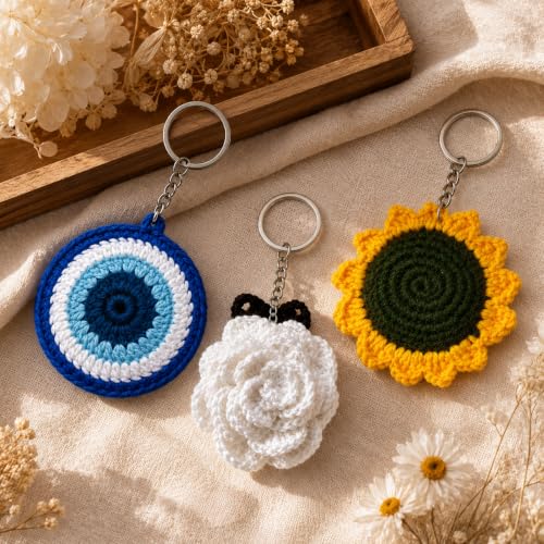 Image of Handmade Crochet Keychain Flower Design