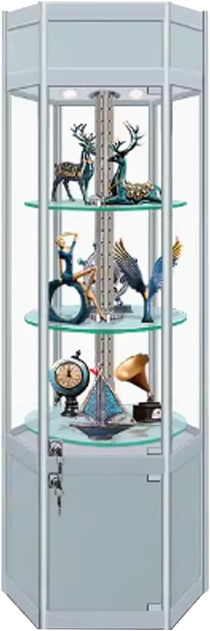 360° Rotating Curio Display Cabinet with Glass Doors,Collectibles Cabinet Display Shelf, with Tempered Glass Doors and Shelves, Floor Standing Glass Curio Cabinet Collection Display Case