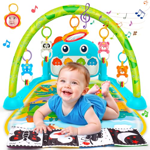 Image of Dinosaur Newborn Baby Toys 0-6 Months Tummy Time Baby Gym Play Mats with High Contrast Book Piano Floor Playmate for Infant 0-3 3-6 Month Musical Learning Toys Gifts for Newborns 0+ Months Boys Girls