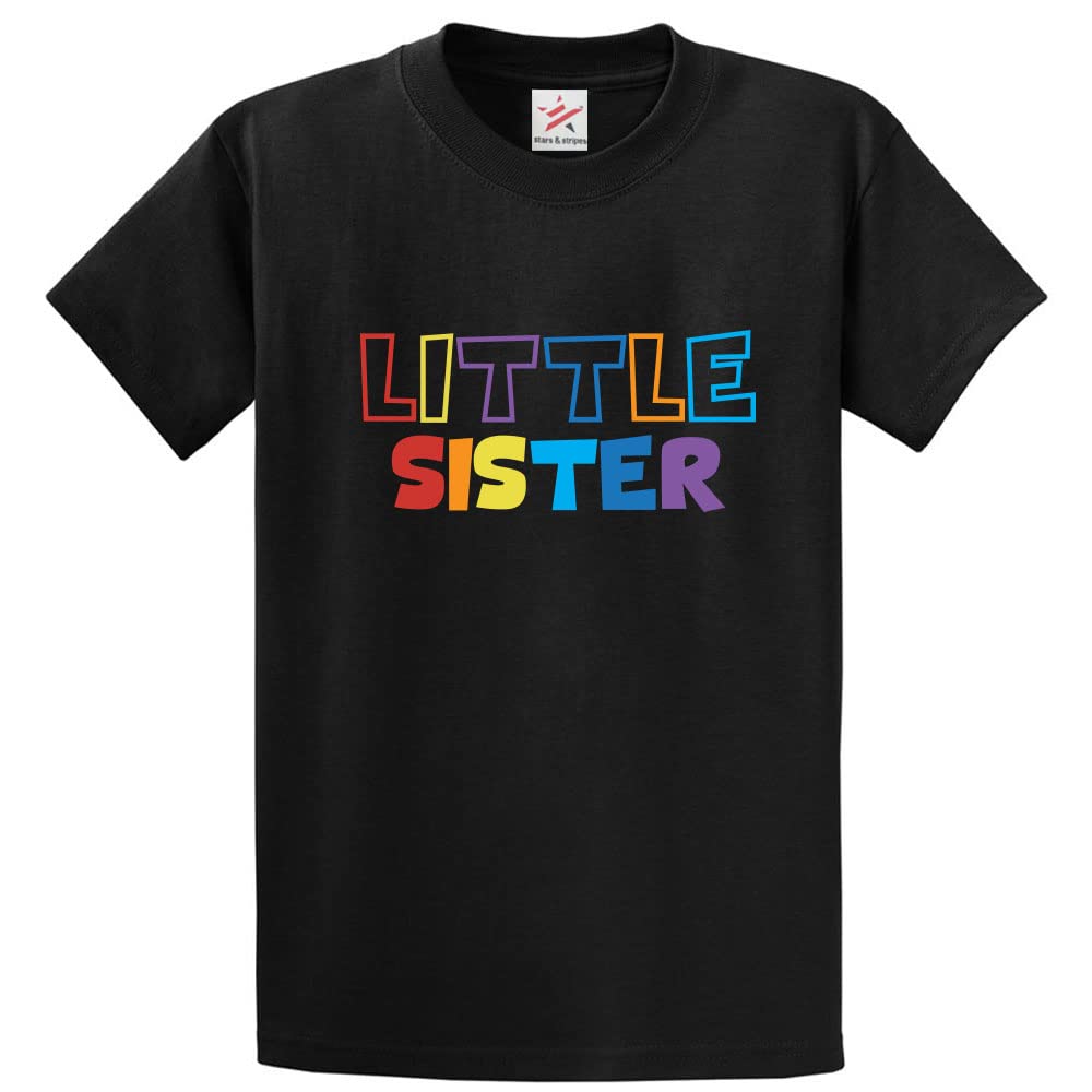 Stars and Stripes Little Sister Women Girl Adults T-Shirt(L, Black)