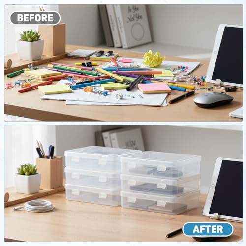Image of SATINIOR 48 Packs Clear Small Plastic Containers Transparent Storage Box with Hinged Lid for Small Items Crafts Jewelry (5.91 x 5.91 x 1.5 Inches)