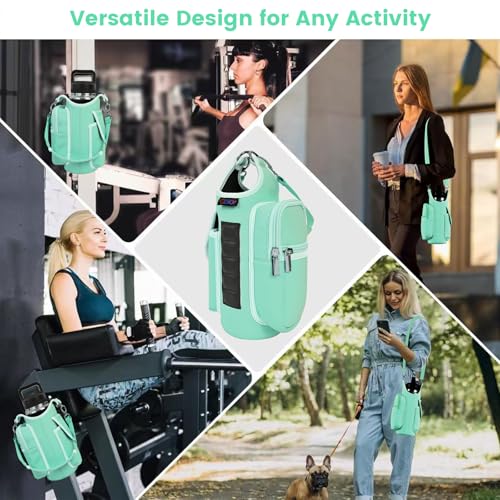 Image of icolor Gym Magnetic Bag Water Bottle Holder Gym Bottle Carrier Bag with Phone Pockets & Handle Shoulder Strap Gym Accessories Organizer for Men Women,5 Built-in Magnets Gym Bag Pouch Sleeve (Green)