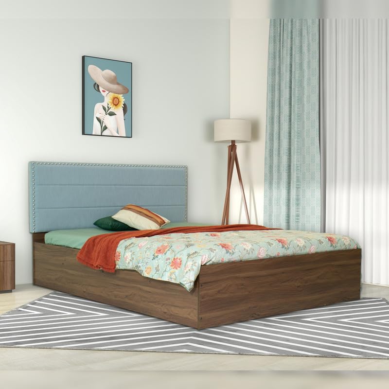 Image of Amazon Brand - Solimo Bed | 1 Year Warranty | Double Bed, Queen Size, Samadhi Premium Upholstery, Comfortable Seating Height Bed, Non-Woven Base & 3mm MDF, Walnut Colour (Melamine Finish)