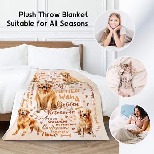 Golden Retriever Blanket, Golden Retriever Lovers Gift, Cute Soft Throw Gifts for Girls Boys Women, Cozy Flannel Throw Blankets for Bed Living Room, 60"x80"