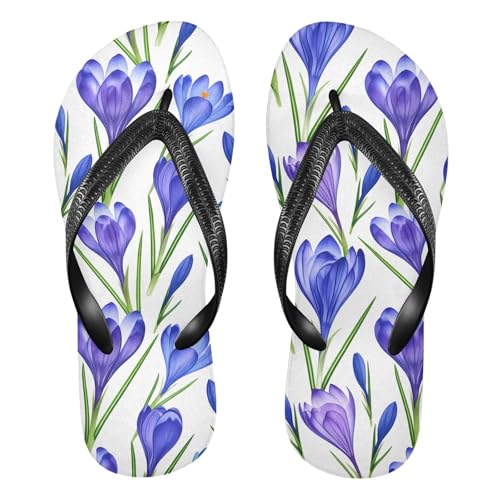 Sinestour Flower Purple Flip Flops for Beach Thong Sandals Anti-slip Lightweight Beach Slippers for Summer Swim Travel