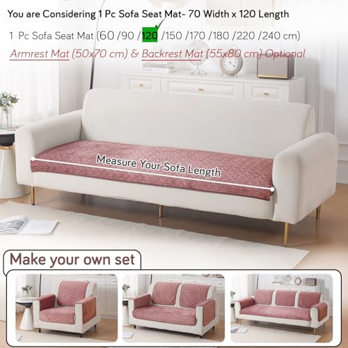 Image of HOKIPO Premium Velvety Quilted Anti-Slip Sofa Cover Mats for L-Shape & 1 /2 /3 Seater Sofa | Make Your Own Sofa Cover Set, 'Softline Quilted Series' 70(W) x 120(L) cm | Dusty Rosepink (AR-6315-PNK)