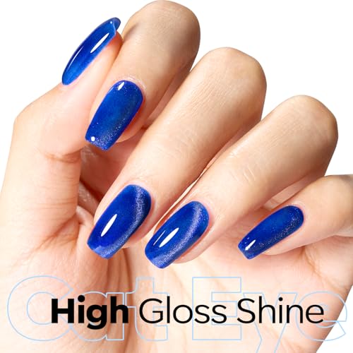 Image of modelones Cat Eye Gel Nail Polish, Glitter Blue Magnetic Nail Polish with Magnet Soak Off U V Winter Gel Polish Shimmer Nail Art Top Coat Manicure Salon DIY