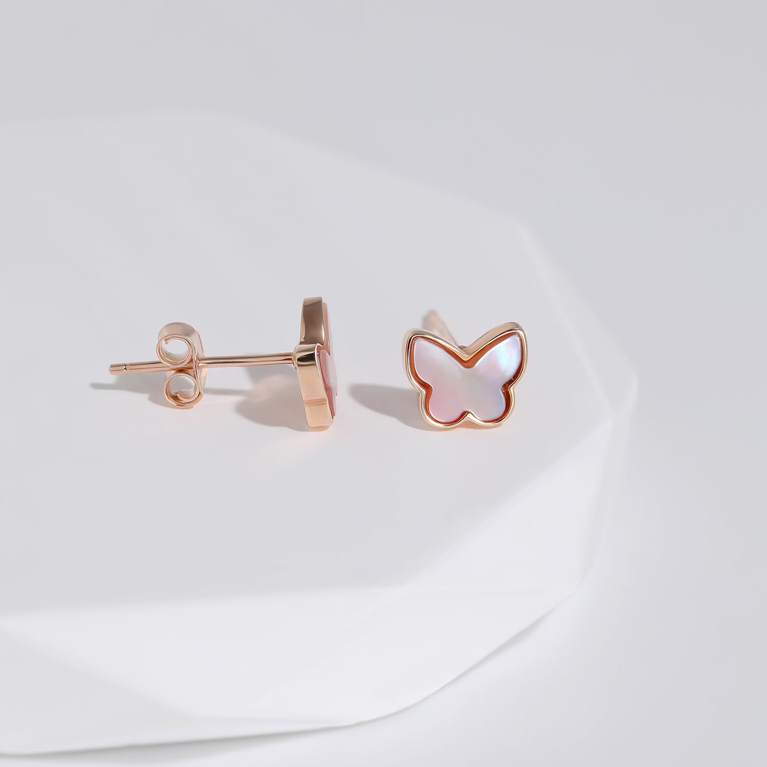 Meissa Orecchini Acciaio Chirurgico Donna Argento 925 carini Orecchini Farfalla in Oro rosa Orecchini Bambina con Madreperla Regalo Anniversario Compleanno per Lei Ragazza, Oro rosa