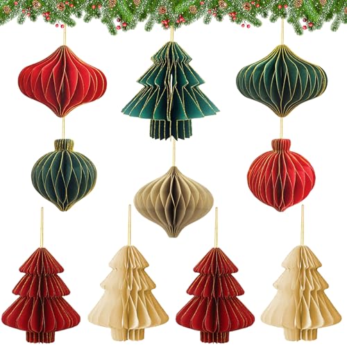 EDLMKM Christmas Table Decoration Set 10 PCS Premium Reusable Christmas Decorations Paper Honeycomb Christme Party Decorations 3D Paper Honeycomb Hanging Ornaments