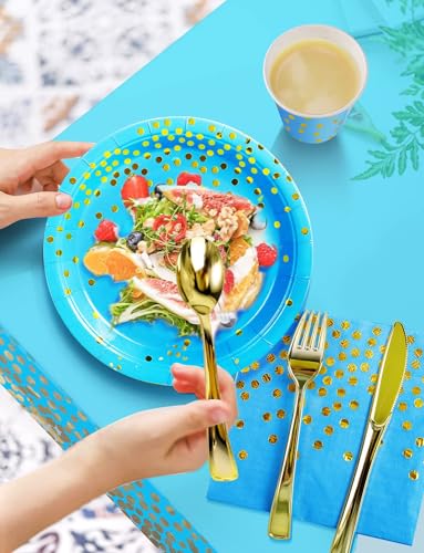 Image of Nkaiso 141Pcs Blue Gold Paper Plates and Napkins Party Supplies-20 Guests