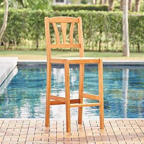 VIFAH V1970 Kapalua Honey Nautical Eucalyptus Wooden Outdoor Bar Chair Cover