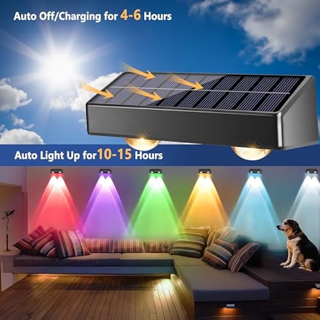 Brizled 12 Pack Solar Fence Lights Outdoor, 9 Colors, 11 Modes, Warm White/Cool White/RGB Color Changing Solar LED Wall Lights with Focused Lens, Waterproof Outdoor Lighting for Backyard Yard Railing