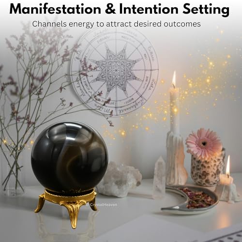 Image of Certified Black Onyx Crystal Ball for Meditation - Premium Crystal Vastu Items for Home and Feng Shui Items for Good Luck - Ideal for Pooja Supplies and Spiritual Practices (2 inch Inch)