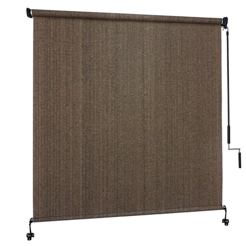 Image of 7' W x 8' H Outdoor Roller Shades, Cordless Patio Roll Up Outdoor Blinds with 2 Poles & 1 Fabric, Exterior Sun Shade Cloth for Porch, Gazebo, Balcony, Pergola, Mocha