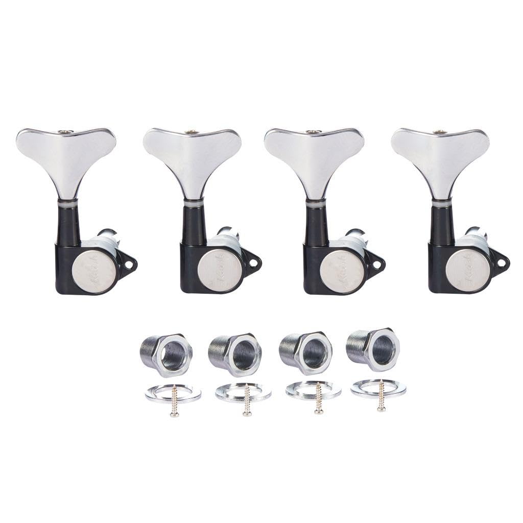 4 String 18:1 Sealed Bass Tuners Bass Guitar Tuning Keys Pegs Bass Tuning Machines Compatible with Ibanez/Yamaha Style Acoustic/Electric Bass Black with Chrome 4R