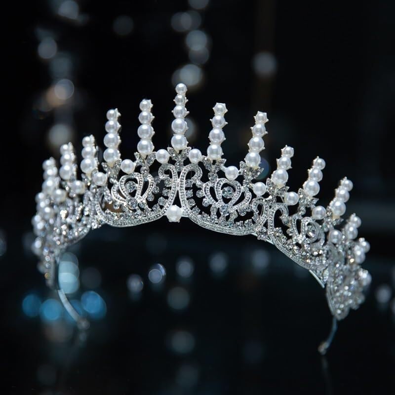 CC Crowns for Women, Luxury Bridal Tiara Headpiece, Wedding Accessories with Imitation Pearls, Pageant Diadem Hair Jewelry