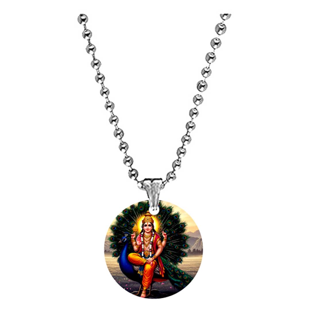abhiora fashion Lord Kartikeya Peacock Feather Bead Chain Acrylic Religious Pendant for Men Women Spiritual Devotional Jewelry Lightweight Daily Wear Gift-picture-21